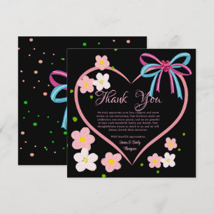 Minimalistische Bloemen Roze & Zwart Trouwen Jubil Bedankkaart