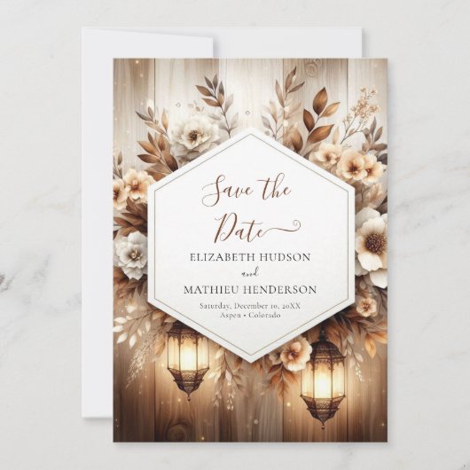 Minimalistische bloemen rustieke bruiloft save the date (Voorkant)