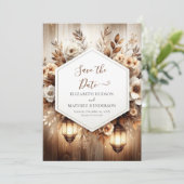 Minimalistische bloemen rustieke bruiloft save the date (Staand voorkant)