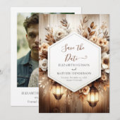 Minimalistische bloemen rustieke bruiloft save the date (Voorkant / Achterkant)