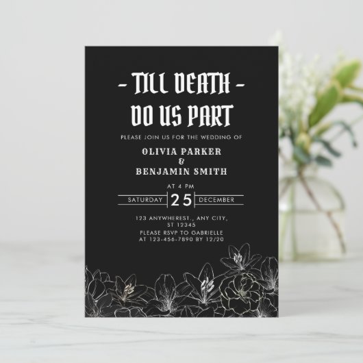 Minimalistische bloemen tot de dood ons deel bruil kaart (Staand voorkant)