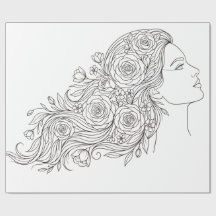 Minimalistische Bloemen Vrouw Inpakpapier