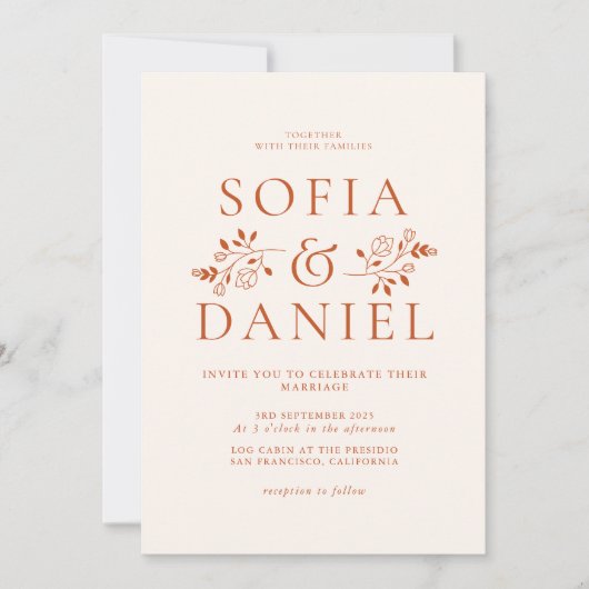 Minimalistische Bloemen Winter bruiloft Kaart (Voorkant)