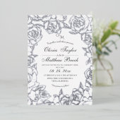 Minimalistische Bloemen Zilverfolie en zwarte brui Folie Uitnodiging (Staand Voorkant)