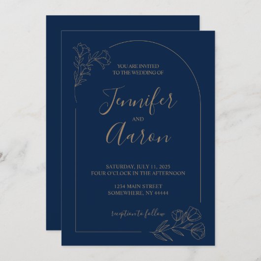 Minimalistische Bloemenboog Huwelijksuitnodiging Kaart (Voorkant / Achterkant)