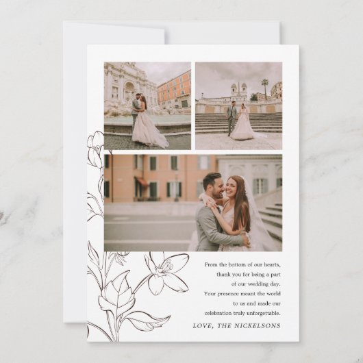 Minimalistische bloemenbruiloft bedankkaart kaart (Achterkant)