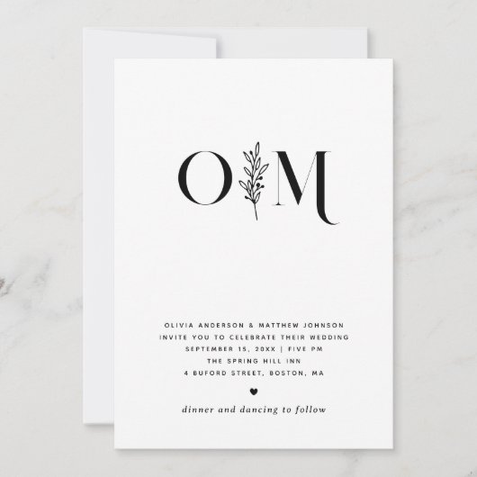 Minimalistische bloemenbruiloft | Elegant zwart-wi Kaart (Voorkant)