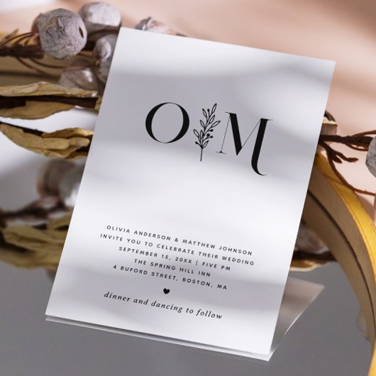 Minimalistische bloemenbruiloft | Elegant zwart-wi Kaart