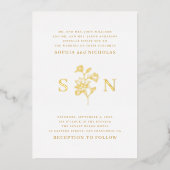 Minimalistische bloemenbruiloft | Luxe gouden mono Folie Uitnodiging (Voorkant)