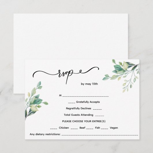 Minimalistische bloemenbruiloft RSVP kaartje (Voorkant / Achterkant)