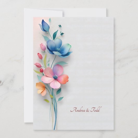 Minimalistische bloemenbruiloft save the date (Achterkant)