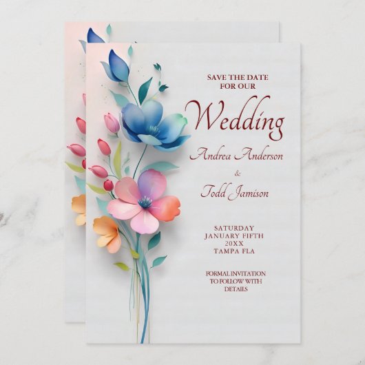 Minimalistische bloemenbruiloft save the date (Voorkant / Achterkant)