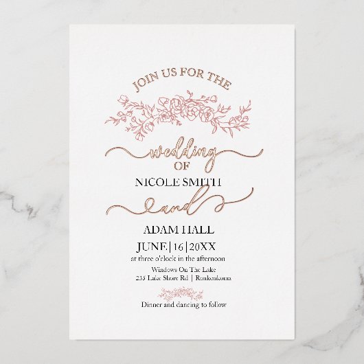 Minimalistische Bloemenbruiloft Uitnodiging | eleg (Voorkant)