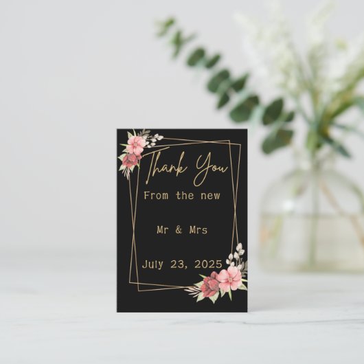 Minimalistische bloemenbruiloft | Zwart-wit Elegan Informatiekaartje (Staand voorkant)