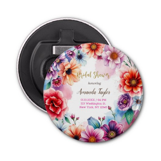 Minimalistische bloemencalligrafie Bruidsdouchekaa Button Flesopener (Voorkant)