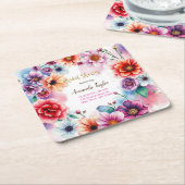 Minimalistische bloemencalligrafie bruidsshowerkaa kartonnen onderzetters (Schuin)