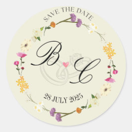 "Minimalistische bloemenkrans Elegante bruiloft Ronde Sticker