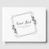 Minimalistische bloemenkrans: Elegante witte bruil Gastenboek (Voorkant)