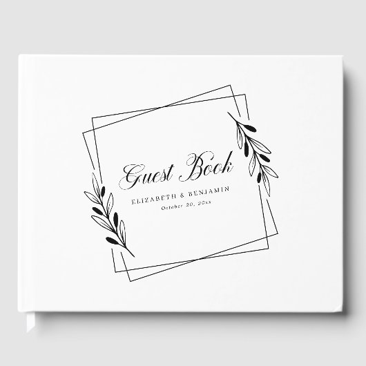 Minimalistische bloemenkrans: Elegante witte bruil Gastenboek (Voorkant)