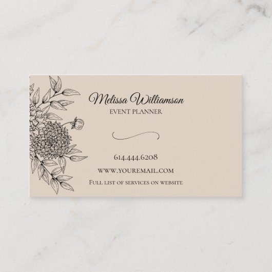 Minimalistische bloemenlijn illustratie visitekaartje (Achterkant)
