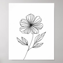 Minimalistische Bloemenlijn Tekening zwart-wit Poster