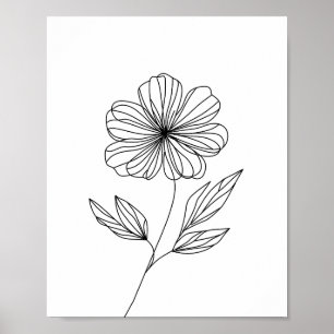 Minimalistische Bloemenlijn Tekening zwart-wit Poster