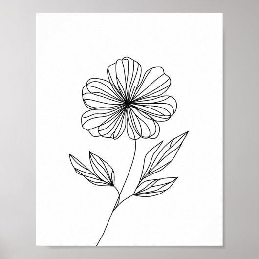 Minimalistische Bloemenlijn Tekening zwart-wit Poster (Voorkant)