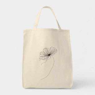 Minimalistische Bloemenlijn Tekening zwart-wit Tote Bag