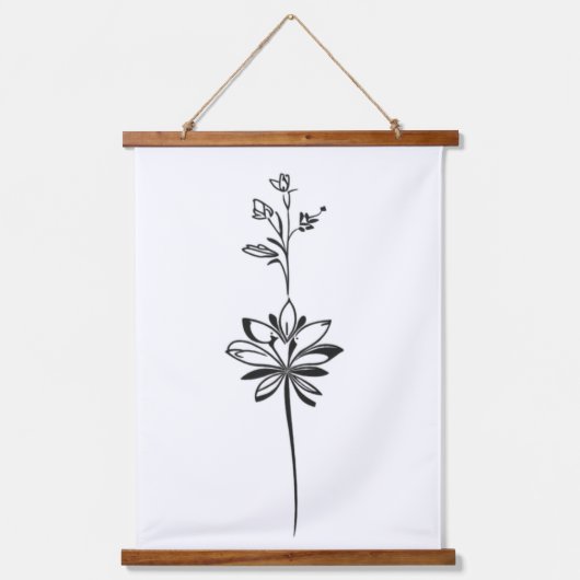 "Minimalistische Bloemenlijnkunst" Elegant Ontwerp Hangend Wandkleed (Voorkant)