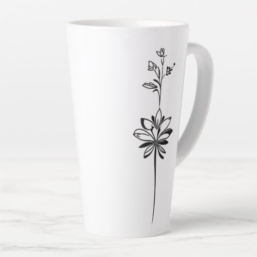 "Minimalistische Bloemenlijnkunst" Elegant Ontwerp Latte Mok (Rechterhoek)