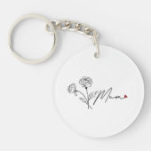 Minimalistische Bloemenmam Sleutelhanger met Hart (Voorkant)