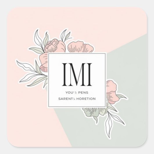 Minimalistische bloemenmonogram vierkante Sticker (Voorkant)
