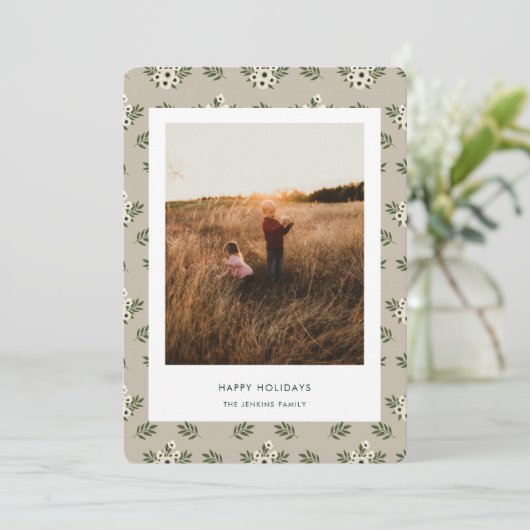 Minimalistische Bloemenpatroon Lijst Kerst Kaart (Staand voorkant)