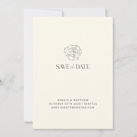 Minimalistische Bloemenschets Romantische Ivoren H Save The Date (Voorkant)