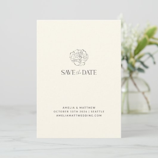 Minimalistische Bloemenschets Romantische Ivoren H Save The Date (Staand voorkant)