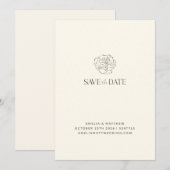 Minimalistische Bloemenschets Romantische Ivoren H Save The Date (Voorkant / Achterkant)
