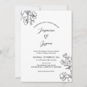 Minimalistische Bloemenscript Schattigee Hart Wedd Kaart (Voorkant)