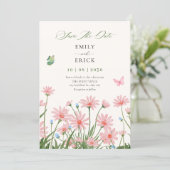 Minimalistische bloementuin bruiloft save the date (Staand voorkant)