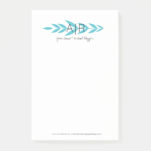 Minimalistische bloemige blad initiaal post-it® notes (Voorkant)