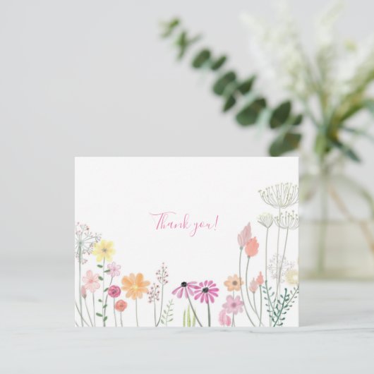 Minimalistische bloemige dank je wel briefkaart (Staand voorkant)