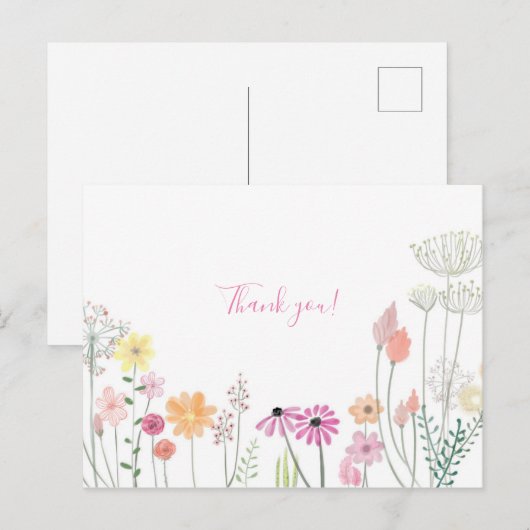 Minimalistische bloemige dank je wel briefkaart (Voorkant / Achterkant)