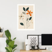 Minimalistische bloemige kunstprint beige, groen & poster (Thuiskantoor)