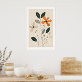 Minimalistische bloemige kunstprint beige, groen & poster (Keuken)