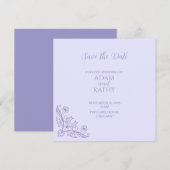 Minimalistische bloemige lavendel trouwkaart 'Save Save The Date (Voorkant / Achterkant)