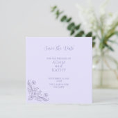Minimalistische bloemige lavendel trouwkaart 'Save Save The Date (Staand voorkant)