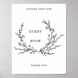 Minimalistische bloemige lijnkunst gastboek tekeni poster