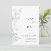 Minimalistische Bloemige Platte Save The Date Kaar (Staand voorkant)