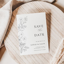 Minimalistische Bloemige Platte Save The Date Kaar