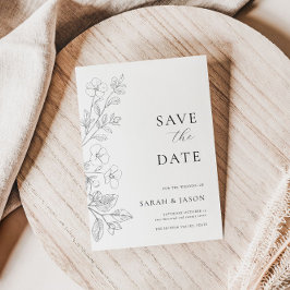 Minimalistische Bloemige Platte Save The Date Kaar