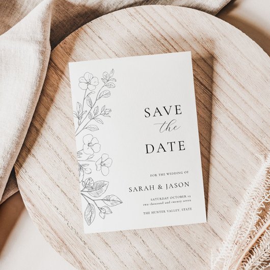 Minimalistische Bloemige Platte Save The Date Kaar